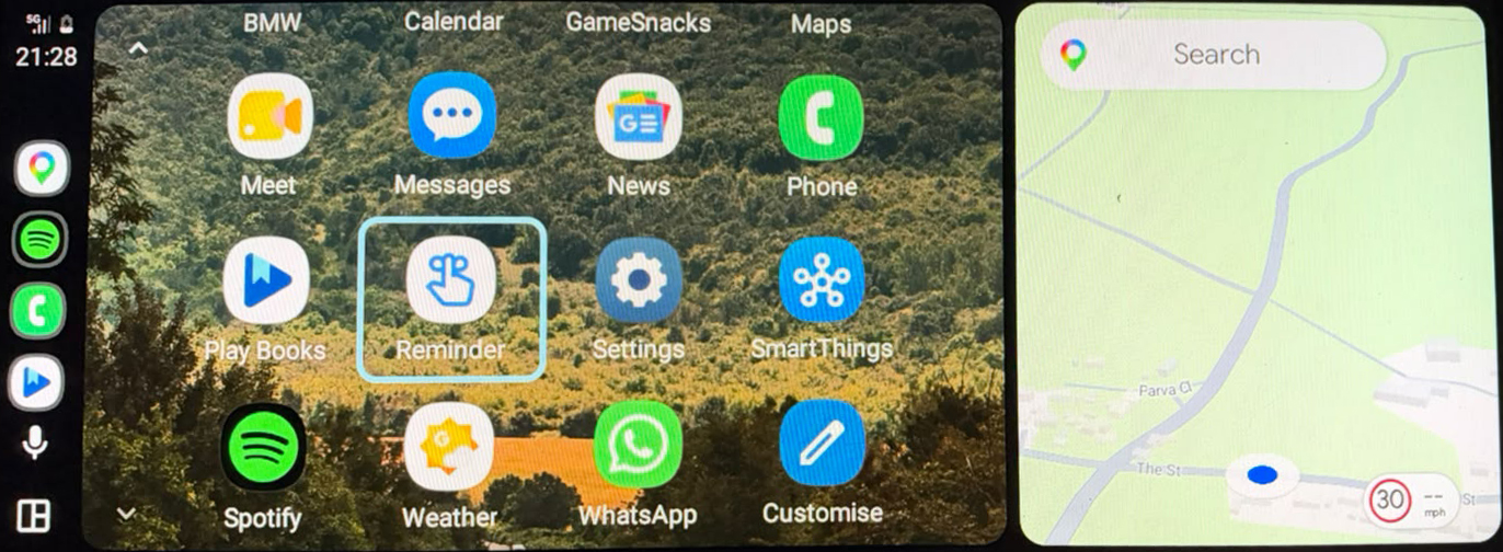 Android-Auto-App-Menü auf einem BMW iDrive Display