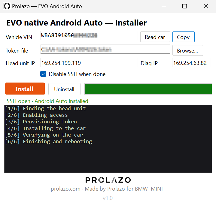 Der Prolazo-Installer aktiviert natives Android Auto per Fernzugriff auf einer BMW Headunit